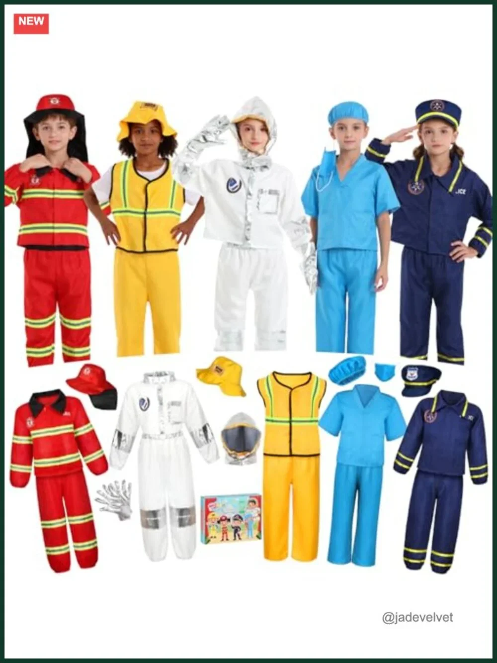 5-Piece Kids Career Dress Up Costumes Set Pretend Play Police Doctor